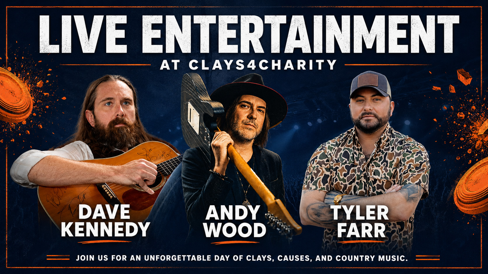 Live entertainment at Clays 4 Charity — Dave Kennedy, Andy Wood and Tyler Farr