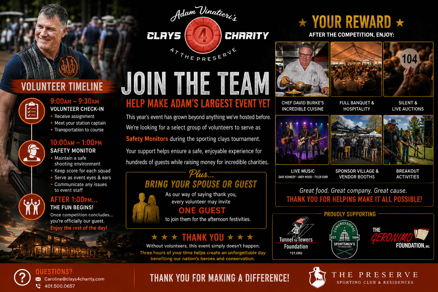 Clays 4 Charity 2026 volunteer brochure — join the team as a Safety Monitor